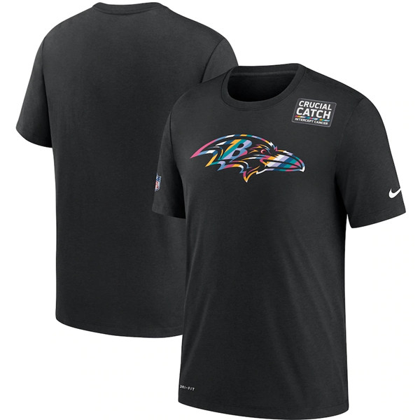 Men's Baltimore Ravens 2020 Black Sideline Crucial Catch Performance NFL T-Shirt